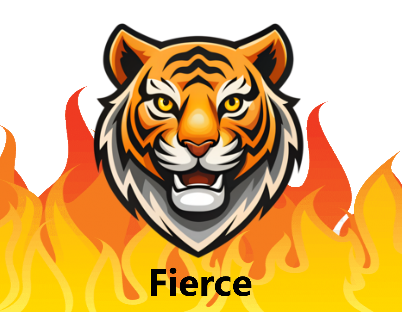 A picture of a tiger's head and there's flames behind it. The word, Fierce, is underneath it.